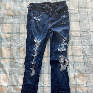 Ripped Dark American Eagle Jeans High Rose